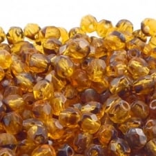 4mm Czech Faceted Round Glass Bead - Tortoise - 50pk