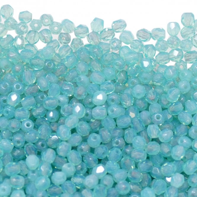 4mm Czech Faceted Round Glass Bead - Turquoise Opal - 50pk