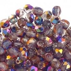 4mm Czech Faceted Round Glass Bead - Vitex/Crystal - 50pk