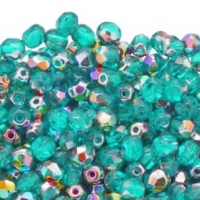 4mm Czech Faceted Round Glass Bead - Vitral/Teal - 50pk
