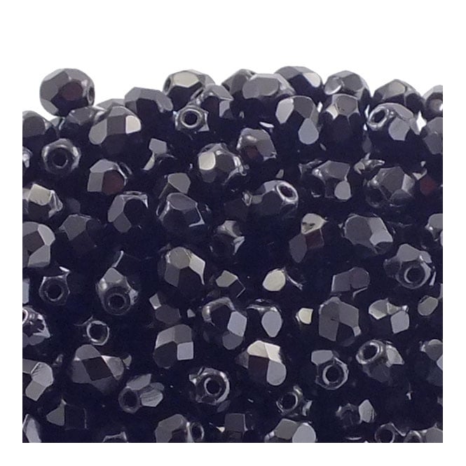 4mm Czech Faceted Round Glass Beads - Jet - 50pk