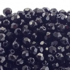 4mm Czech Faceted Round Glass Beads - Jet - 50pk