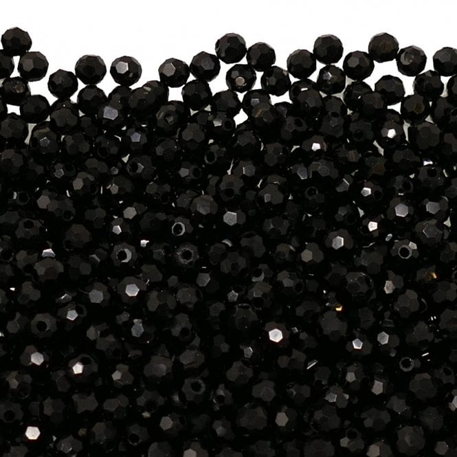 4mm Glass Round Faceted Beads - Jet - 95pcs (1 String)