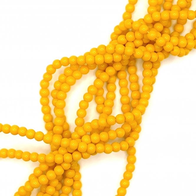 4mm Glass Round Smooth Beads - Opaque Canary Yellow - 1 String (Approx 95pcs)