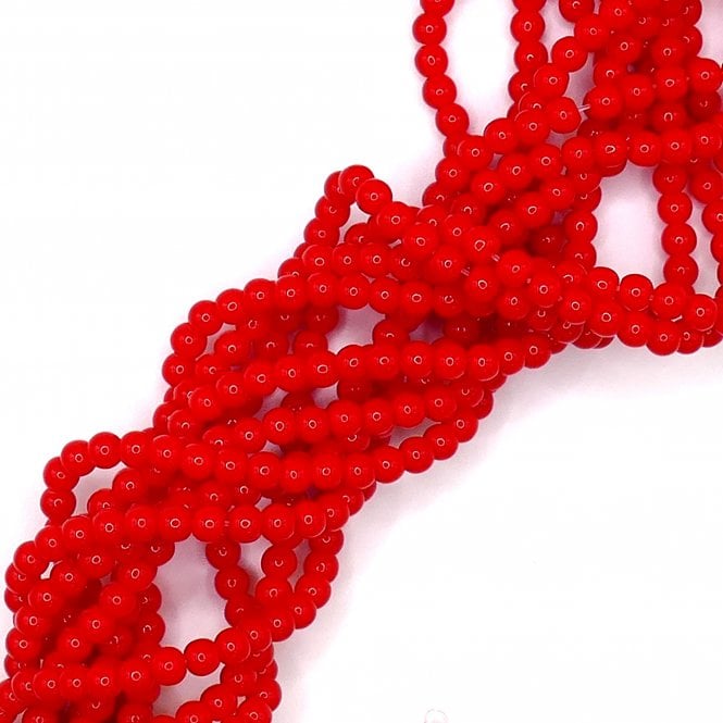 4mm Glass Round Smooth Beads - Opaque Cherry - 1 String (Approx 95pcs)