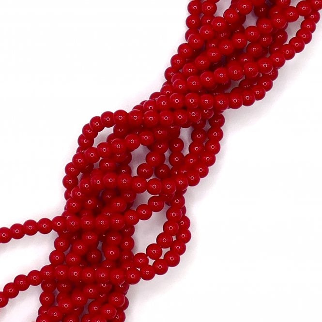 4mm Glass Round Smooth Beads - Opaque Crimson - 1 String (Approx 95pcs)