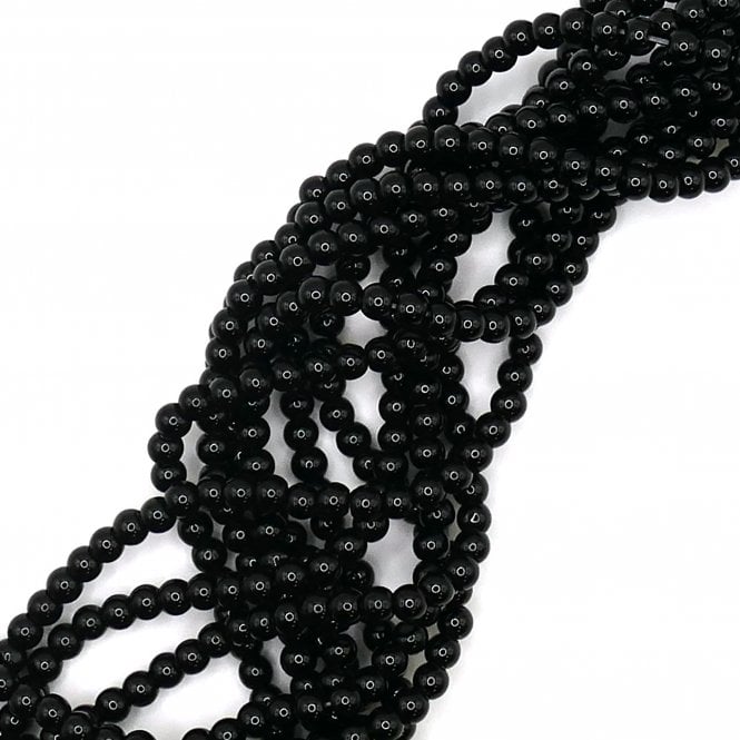 4mm Glass Round Smooth Beads - Opaque Onyx - 1 String (Approx 95pcs)