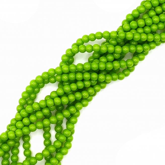 4mm Glass Round Smooth Beads - Opaque Spring Green - 1 String (Approx. 95pcs)