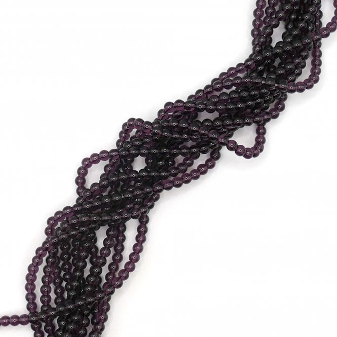 4mm Glass Round Smooth Beads - Transparent Amethyst - 1 String (Approx. 95pcs)