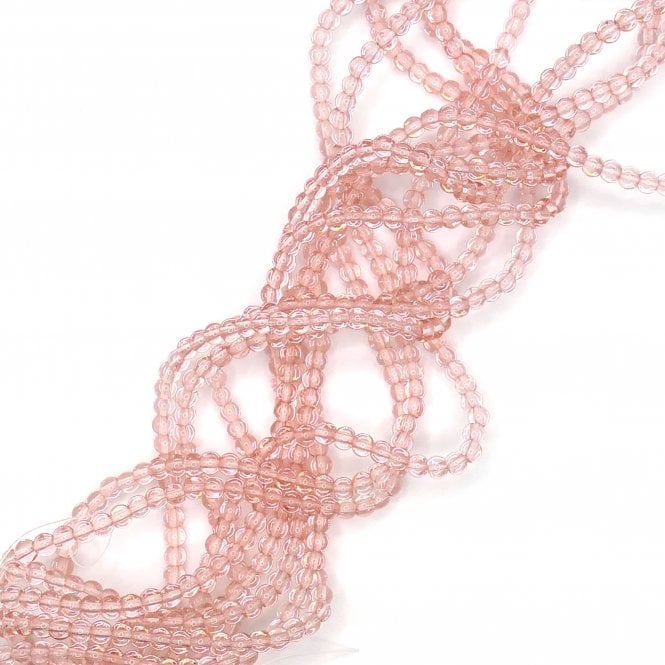 4mm Glass Round Smooth Beads - Transparent Ballerina Pink - 1 String (Approx. 95pcs)