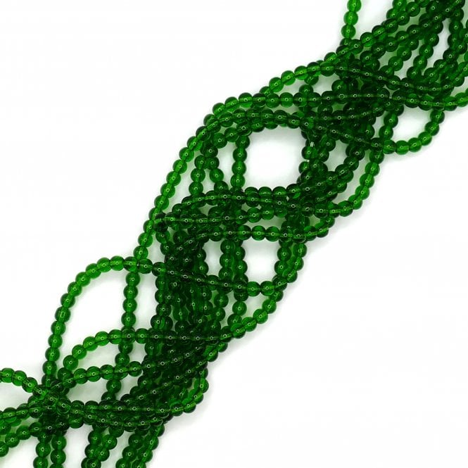 4mm Glass Round Smooth Beads - Transparent Hunter Green - 1 String (Approx. 95pcs)