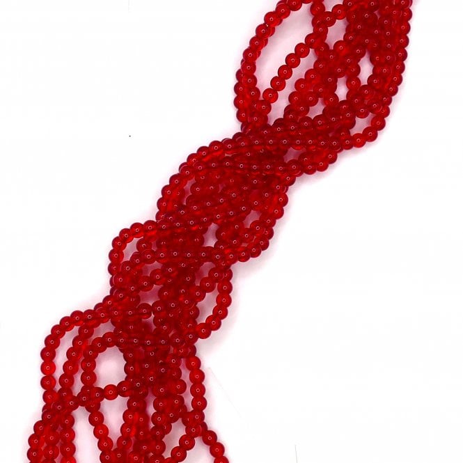 4mm Glass Round Smooth Beads - Transparent Ruby - 1 String (Approx. 95pcs)