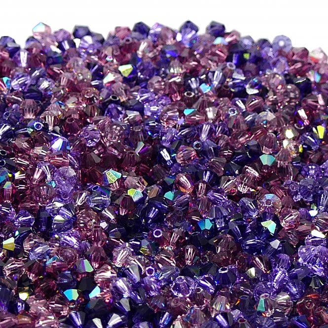 4mm  Crystal Bicones - Purple Mix - 50pcs