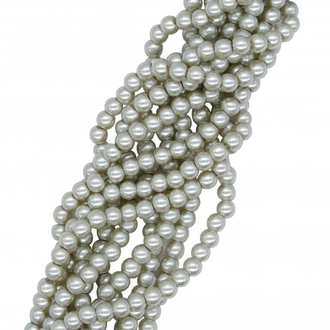 4mm Round Glass Pearl Beads - Light Grey - 210pcs (1 String)