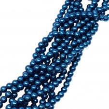 4mm Round Glass Pearl Beads - Marine Blue - 210pcs (1 String)