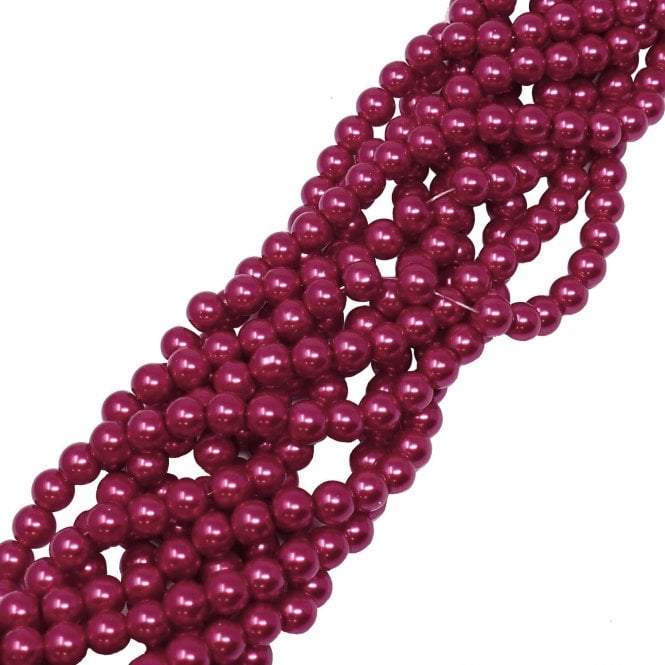 4mm Round Glass Pearl Beads - Raspberry - 210pcs (1 String)