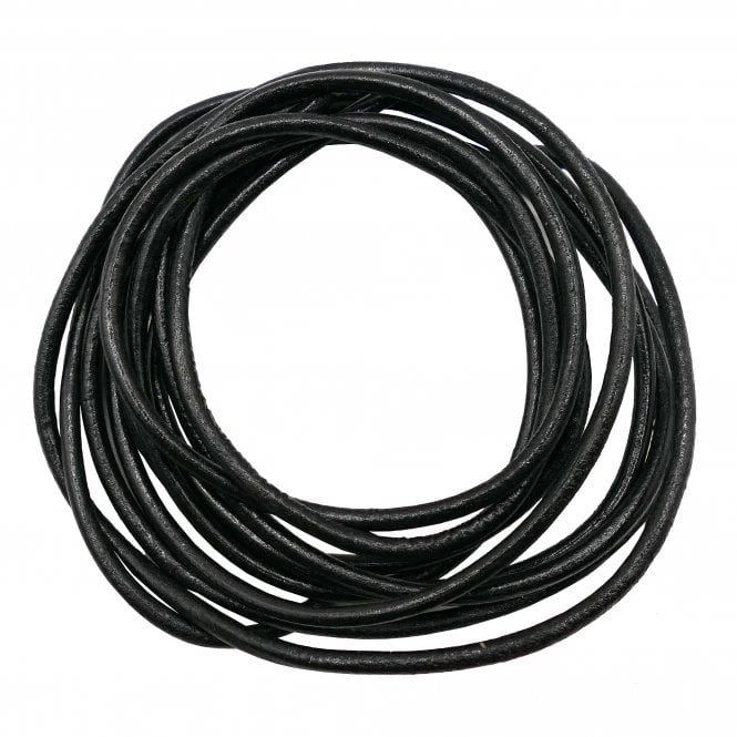 4mm Round Leather Cord - Black - 2m