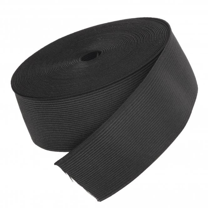 50mm (2 inch) Wide Flat Woven Elastic - Black - 6 metre pack