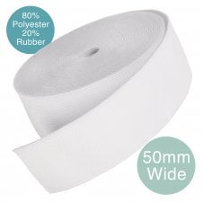 50mm (2 inch) Wide Flat Woven Elastic - White - 6 metre pack