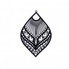 60x40mm Metal Filigree Feather Pendant - Black Plated - 1pc