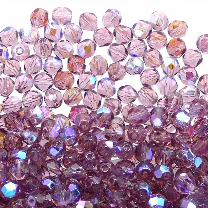 6mm Czech Faceted Round Glass Bead - Amethyst AB - 50pk