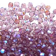 6mm Czech Faceted Round Glass Bead - Amethyst AB - 50pk