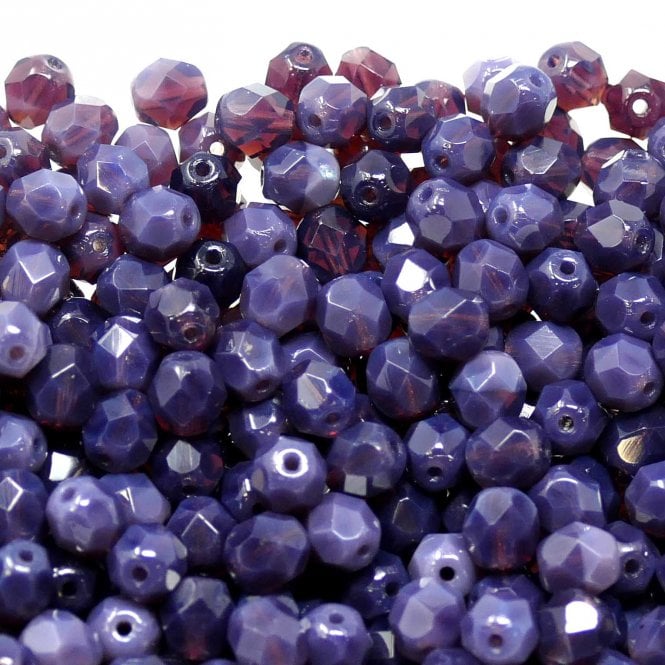 6mm Czech Faceted Round Glass Bead - Amethyst Opal - 50pk