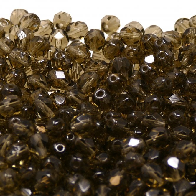 6mm Czech Faceted Round Glass Bead - Black Diamond - 50pk
