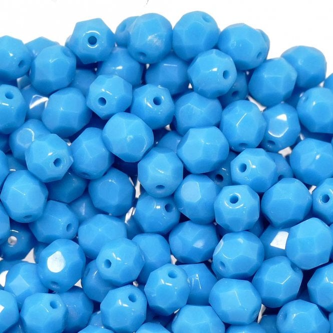 6mm Czech Faceted Round Glass Bead - Blue Turquoise - 50pk