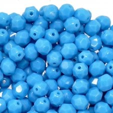 6mm Czech Faceted Round Glass Bead - Blue Turquoise - 50pk