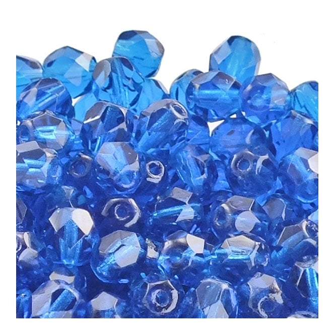 6mm Czech Faceted Round Glass Bead - Capri Blue - 50pk