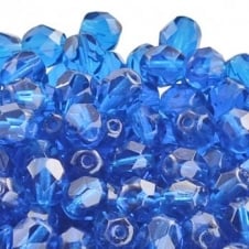 6mm Czech Faceted Round Glass Bead - Capri Blue - 50pk
