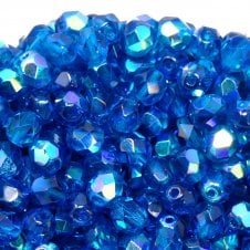 6mm Czech Faceted Round Glass Bead - Capri Blue AB- 50pk
