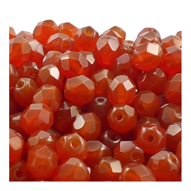 6mm Czech Faceted Round Glass Bead - Caramel Opal - 50pk
