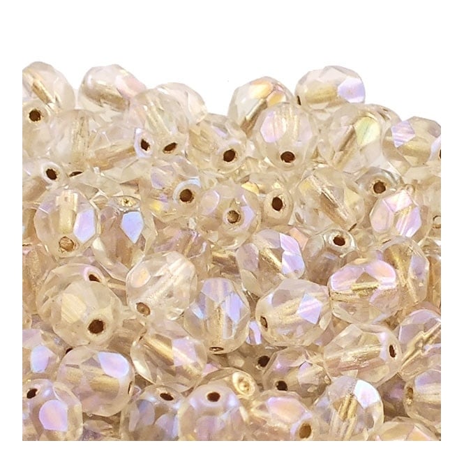 6mm Czech Faceted Round Glass Bead - Copper Lined Crystal AB - 50pk