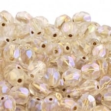 6mm Czech Faceted Round Glass Bead - Copper Lined Crystal AB - 50pk