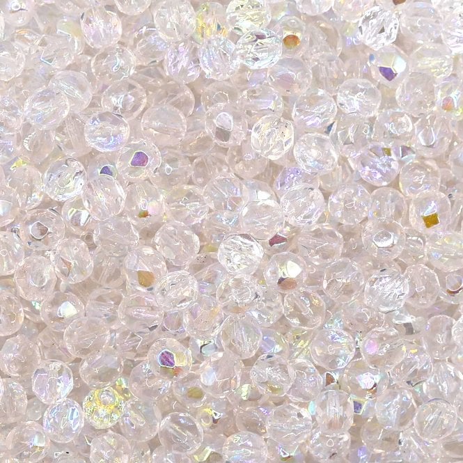 6mm Czech Faceted Round Glass Bead - Crystal AB - 50pk