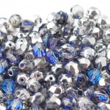 6mm Czech Faceted Round Glass Bead - Crystal/Heliotrope - 50pk