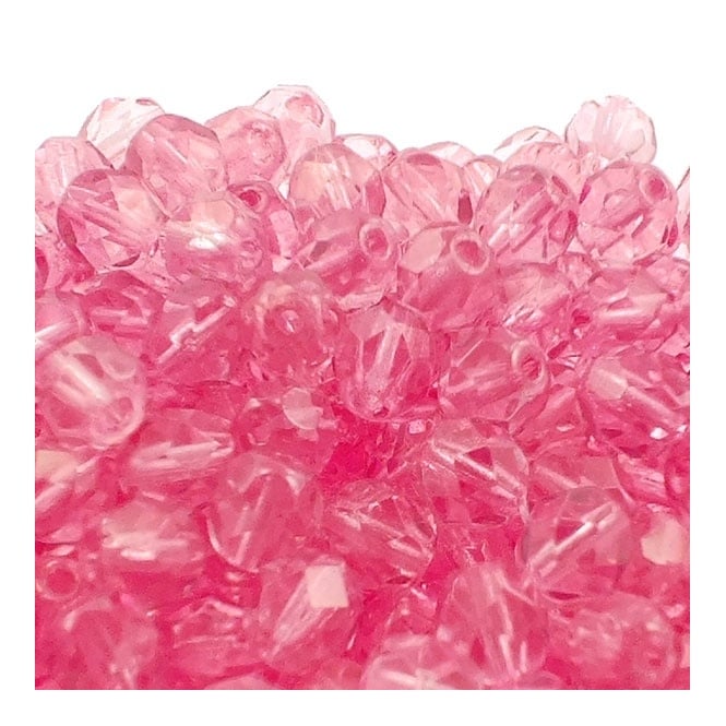 6mm Czech Faceted Round Glass Bead - Crystal/Pink - 50pk