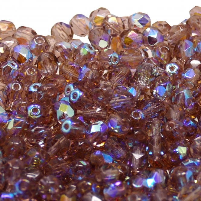 6mm Czech Faceted Round Glass Bead - Dark Amethyst AB - 50pk