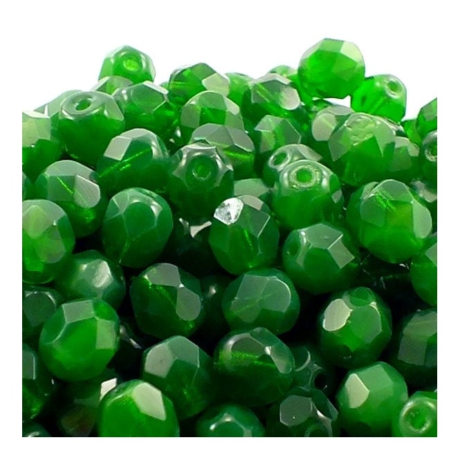 6mm Czech Faceted Round Glass Bead - Dark Peridot Opal - 50pk