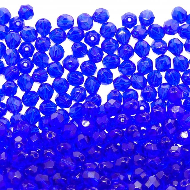6mm Czech Faceted Round Glass Bead - Dark Sapphire - 50pk