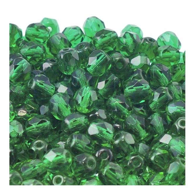 6mm Czech Faceted Round Glass Bead - Emerald - 50pk