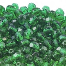 6mm Czech Faceted Round Glass Bead - Emerald - 50pk