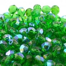 6mm Czech Faceted Round Glass Bead - Emerald AB - 50pk