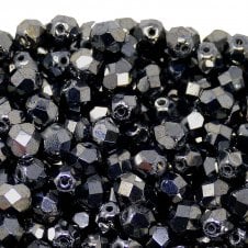 6mm Czech Faceted Round Glass Bead - Hematite - 50pk