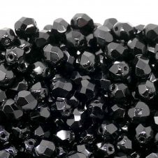 6mm Czech Faceted Round Glass Bead - Jet - 50pk