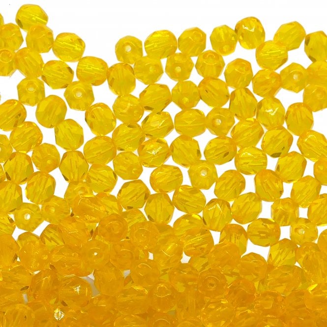 6mm Czech Faceted Round Glass Bead - Lemon - 50pk