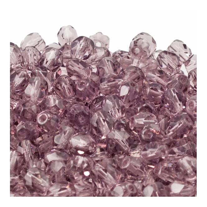 6mm Czech Faceted Round Glass Bead - Light Amethyst - 50pk
