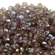6mm Czech Faceted Round Glass Bead - Light Amethyst AB - 50pk
